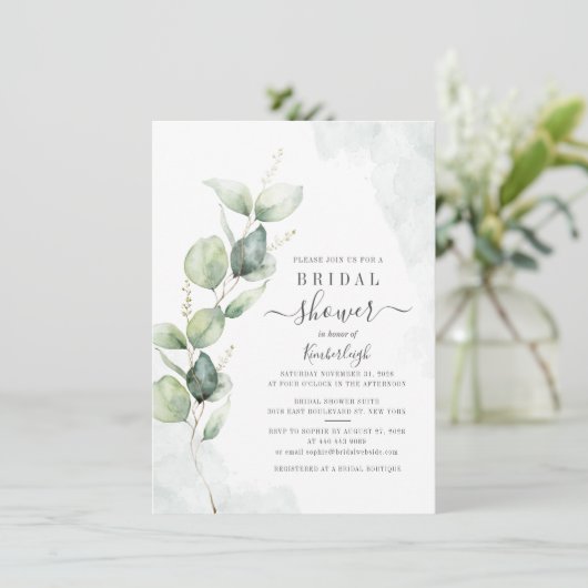 Eucalyptus Foliage Botanical Script Vrijgezellenfe Kaart (Staand voorkant)