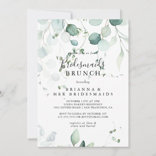 Eucalyptus Foliage Bruidsmeisjes Brunch Douche Kaart (Voorkant)