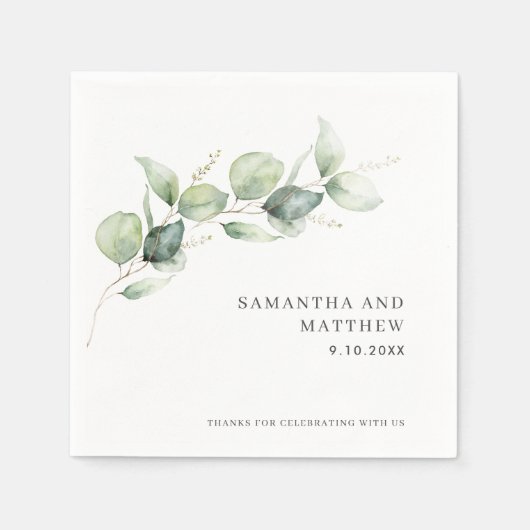 Eucalyptus Foliage Bruiloft Party Papier Servet (Voorkant)