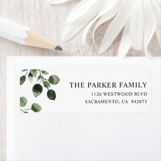 Eucalyptus Foliage bruiloft retour adres label (Insitu)