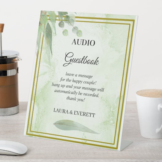Eucalyptus Foliage Bruiloft Telefoon Gastenboek Reclamebord Met Voetstuk (Insitu)