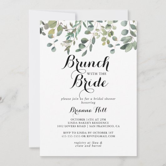 Eucalyptus Foliage Brunch met de bruidsdouche Kaart (Voorkant)