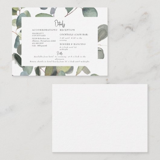 Eucalyptus Foliage Cash Bar & Shuttle Informatiekaartje (Voorkant / Achterkant)