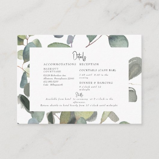 Eucalyptus Foliage Cash Bar & Shuttle Informatiekaartje (Voorkant)
