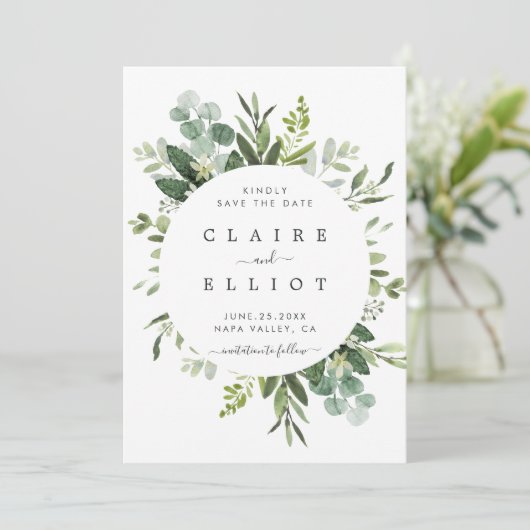 Eucalyptus Foliage Circle Lijst Opslaan Kaart Datu (Staand voorkant)