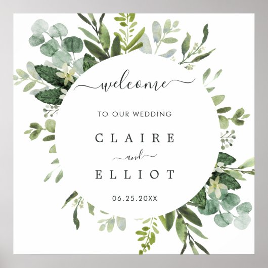 Eucalyptus Foliage Circle Lijst Weddenschap Welkom Poster (Voorkant)