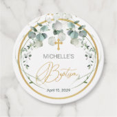 Eucalyptus Foliage Cross Baptisme Bedankjes Labels (Voorkant)