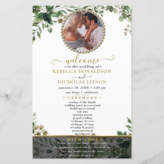 Eucalyptus Foliage Custom Photo Weddenprogramma (Voorkant)