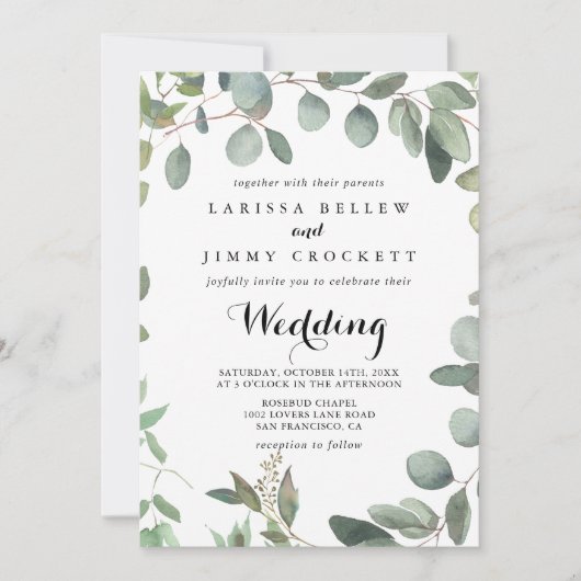 Eucalyptus Foliage Delight Front and Back Wedding Kaart (Voorkant)
