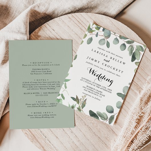 Eucalyptus Foliage Delight Front and Back Wedding Kaart