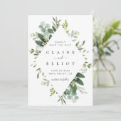 Eucalyptus Foliage Diamond Lijst Bewaar datum Save The Date (Staand voorkant)