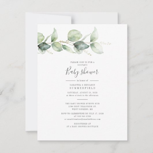 Eucalyptus Foliage Elegant Couples Baby shower Kaart (Voorkant)