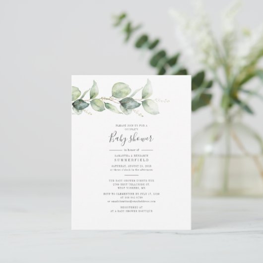 Eucalyptus Foliage Elegant Couples Baby shower Kaart (Staand voorkant)