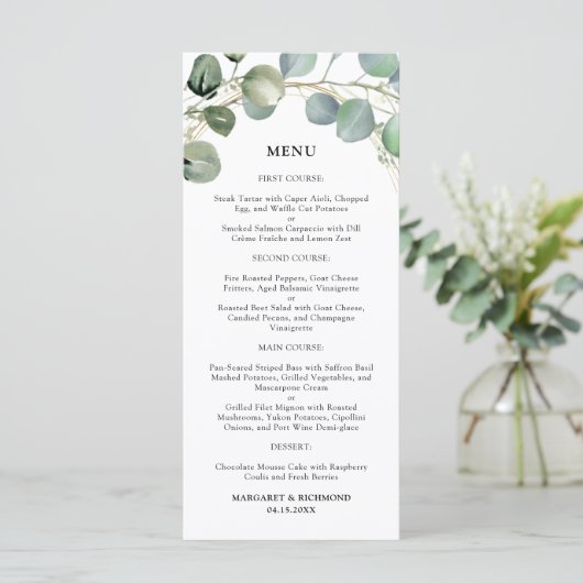 Eucalyptus Foliage Elegant Greenery Wedding Menu (Staand voorkant)