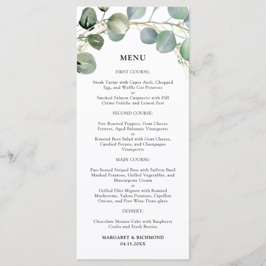 Eucalyptus Foliage Elegant Greenery Wedding Menu (Voorkant)