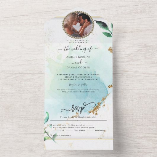 Eucalyptus Foliage Elegant Wedding All In One Uitnodiging (Binnen)