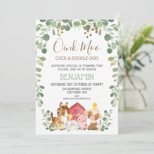 Eucalyptus Foliage Farm Animals Kaart (Staand voorkant)