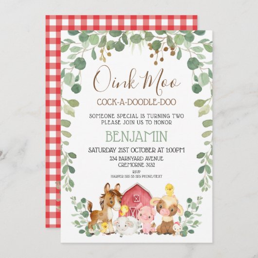 Eucalyptus Foliage Farm Animals Kaart (Voorkant / Achterkant)