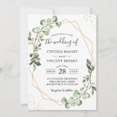 Eucalyptus Foliage Gold Geometric Lijst Weddenscha Kaart (Voorkant)