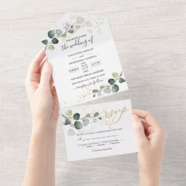 Eucalyptus Foliage Gold Leaves All In One Uitnodiging