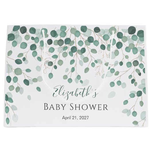 Eucalyptus Foliage Gold Leaves Baby shower Groot Cadeauzakje (Voorkant)