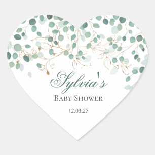 Eucalyptus Foliage Gold Leaves Baby shower Hart Sticker