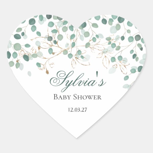 Eucalyptus Foliage Gold Leaves Baby shower Hart Sticker (Voorkant)