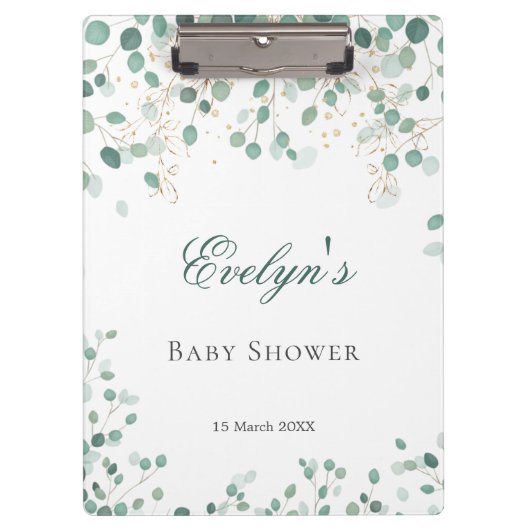 Eucalyptus Foliage Gold Leaves Baby shower Klembord (Voorkant)