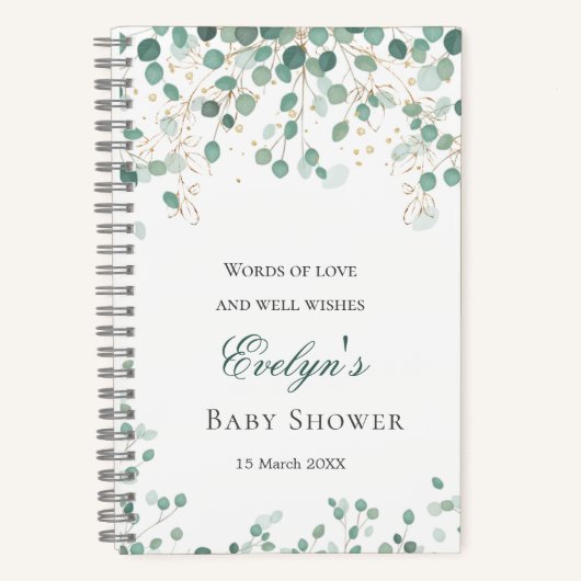 Eucalyptus Foliage Gold Leaves Baby shower-laptop Notitieboek (Voorkant)