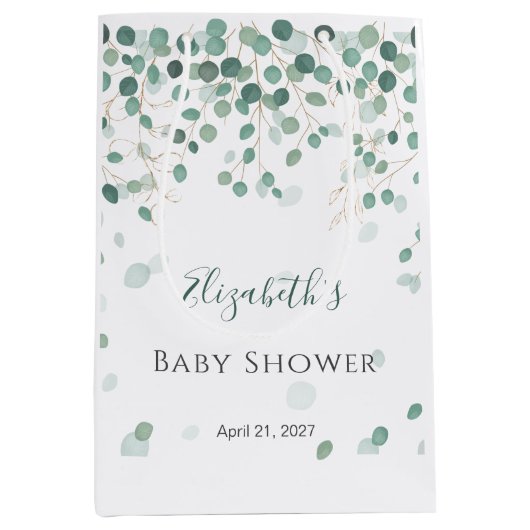 Eucalyptus Foliage Gold Leaves Baby shower Medium Medium Cadeauzakje (Voorkant)