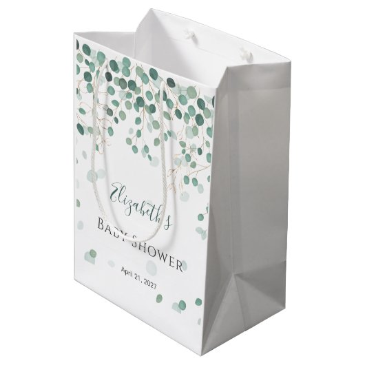 Eucalyptus Foliage Gold Leaves Baby shower Medium Medium Cadeauzakje (Achterkant Gekanteld)