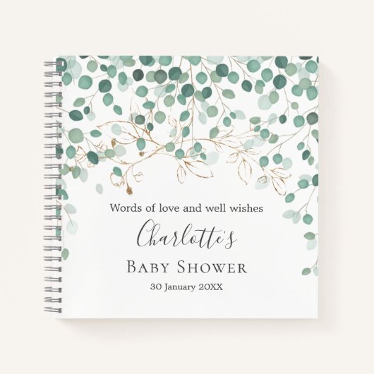 Eucalyptus Foliage Gold Leaves Baby shower Notitieboek (Voorkant)