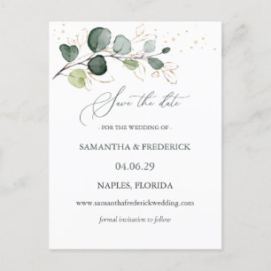 Eucalyptus Foliage Gold Leaves Sparen de Datum Briefkaart