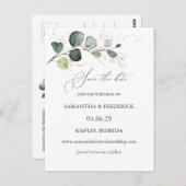 Eucalyptus Foliage Gold Leaves Sparen de Datum Briefkaart (Voorkant / Achterkant)