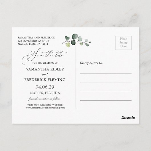 Eucalyptus Foliage Gold Leaves Sparen de Datum Briefkaart (Achterkant)