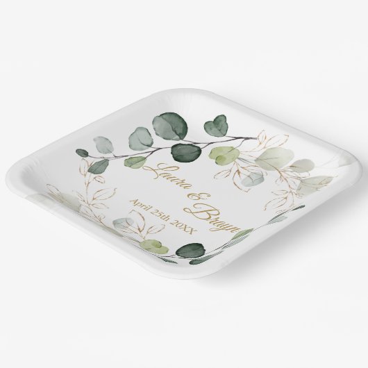Eucalyptus Foliage Gold Leaves Weddenpapier Bord (Gebogen)