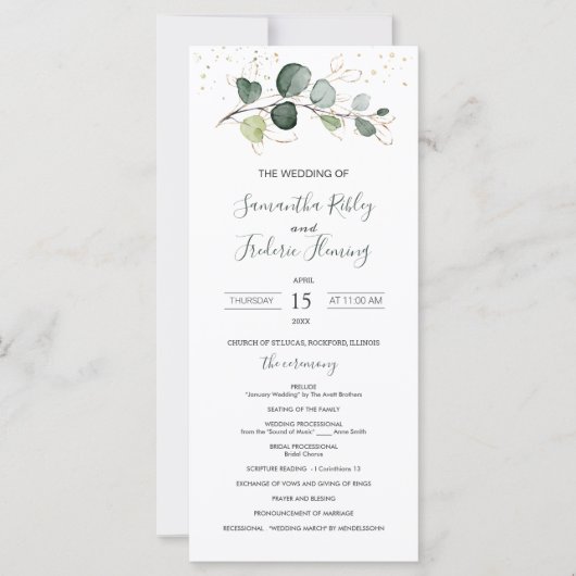 Eucalyptus Foliage Gold Leaves Weddenprogramma (Voorkant)