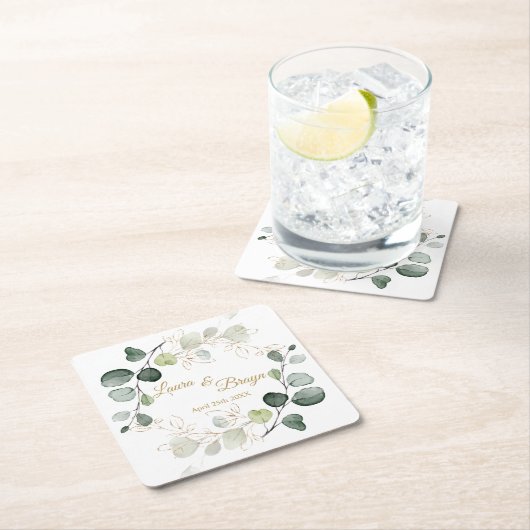 Eucalyptus Foliage Gold Leaves Weddenschap Kartonnen Onderzetters (Insitu)