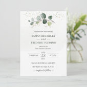 Eucalyptus Foliage Gold Leaves Weduwuitnodiging Kaart (Staand voorkant)