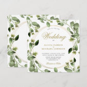 Eucalyptus foliage gold lijst monogram bruiloft kaart (Voorkant / Achterkant)