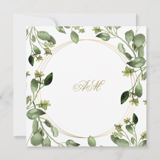 Eucalyptus foliage gold lijst monogram bruiloft kaart (Achterkant)