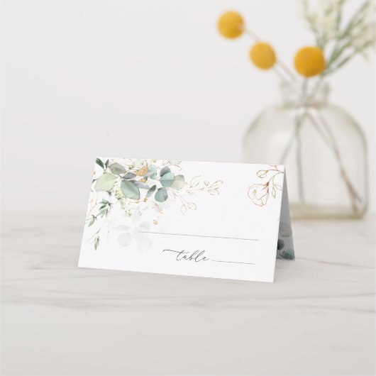 Eucalyptus Foliage Golden Floral Place card Plaatskaartje (Voorkant)