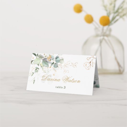Eucalyptus Foliage Golden Floral Place card Plaatskaartje (Voorkant)