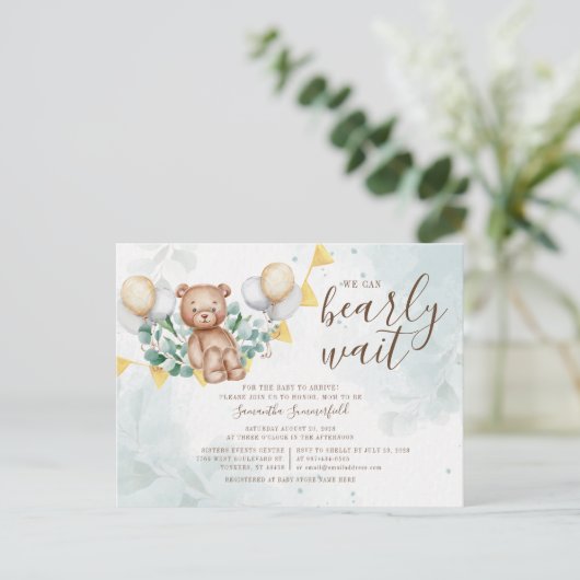 Eucalyptus Foliage Greenerage Beer Blush Baby show Uitnodiging Briefkaart (Staand voorkant)