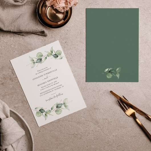 Eucalyptus Foliage Greenery Script Modern Weddensc Kaart