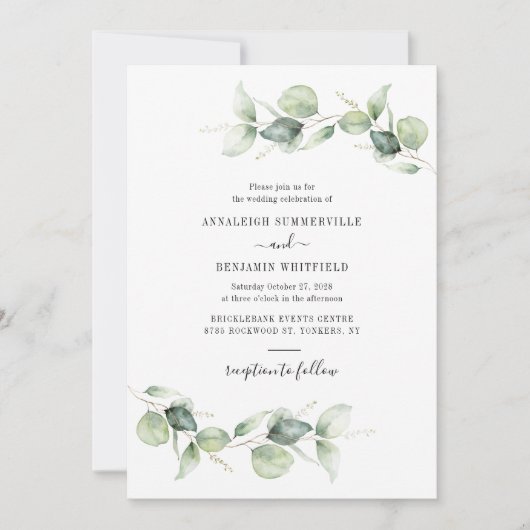 Eucalyptus Foliage Greenery Script Weddenschap Kaart (Voorkant)