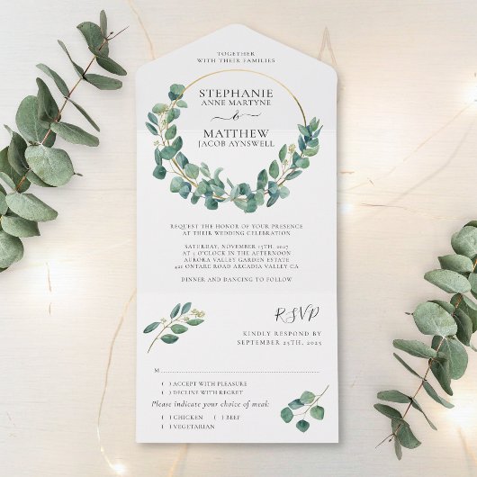 Eucalyptus Foliage laat gouden weddenschap achter All In One Uitnodiging