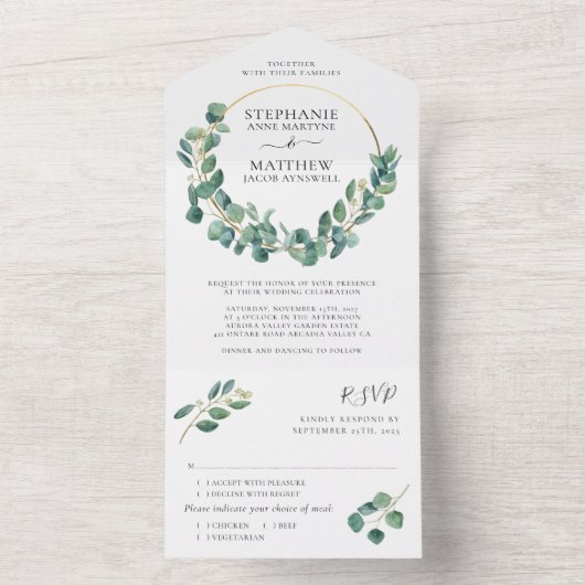 Eucalyptus Foliage laat gouden weddenschap achter All In One Uitnodiging (Binnen)