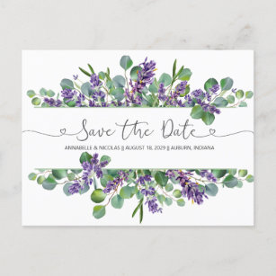Eucalyptus Foliage Lavender Flowers Save the Date Briefkaart