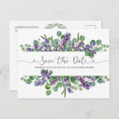 Eucalyptus Foliage Lavender Flowers Save the Date Briefkaart (Voorkant / Achterkant)